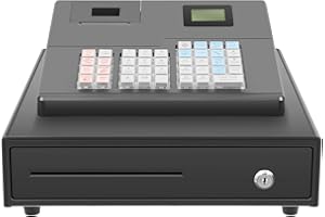 KEARIXM 39 Keys Cash Register with Flat Keyboard and Thermal Printer, 8 Digits Led with 32 Departments Automatic Cash Register, for Supermarkets, Shopping Malls, Restaurants, Retailers(Black-Grey)