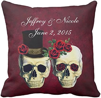 UOOPOO Skull Couple Bride and Groom Custom Wedding Gift Throw Pillow Case Square 20 x 20 Inches Cotton Canvas Customized Wedding Pillow Cover for Sofa