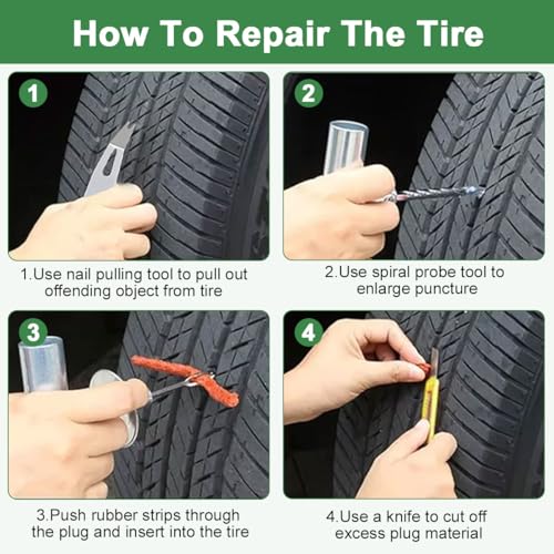 Tire Repair Kit 58pcs, Universal Tyre Patch Repair Kit Quick Fix Puncture Plug Flat Patch Heavy Duty Tire Plug Tool Professional Tyre Repair Emergency Set for Bicycle Car Motorcycle Truck Tractor Jeep