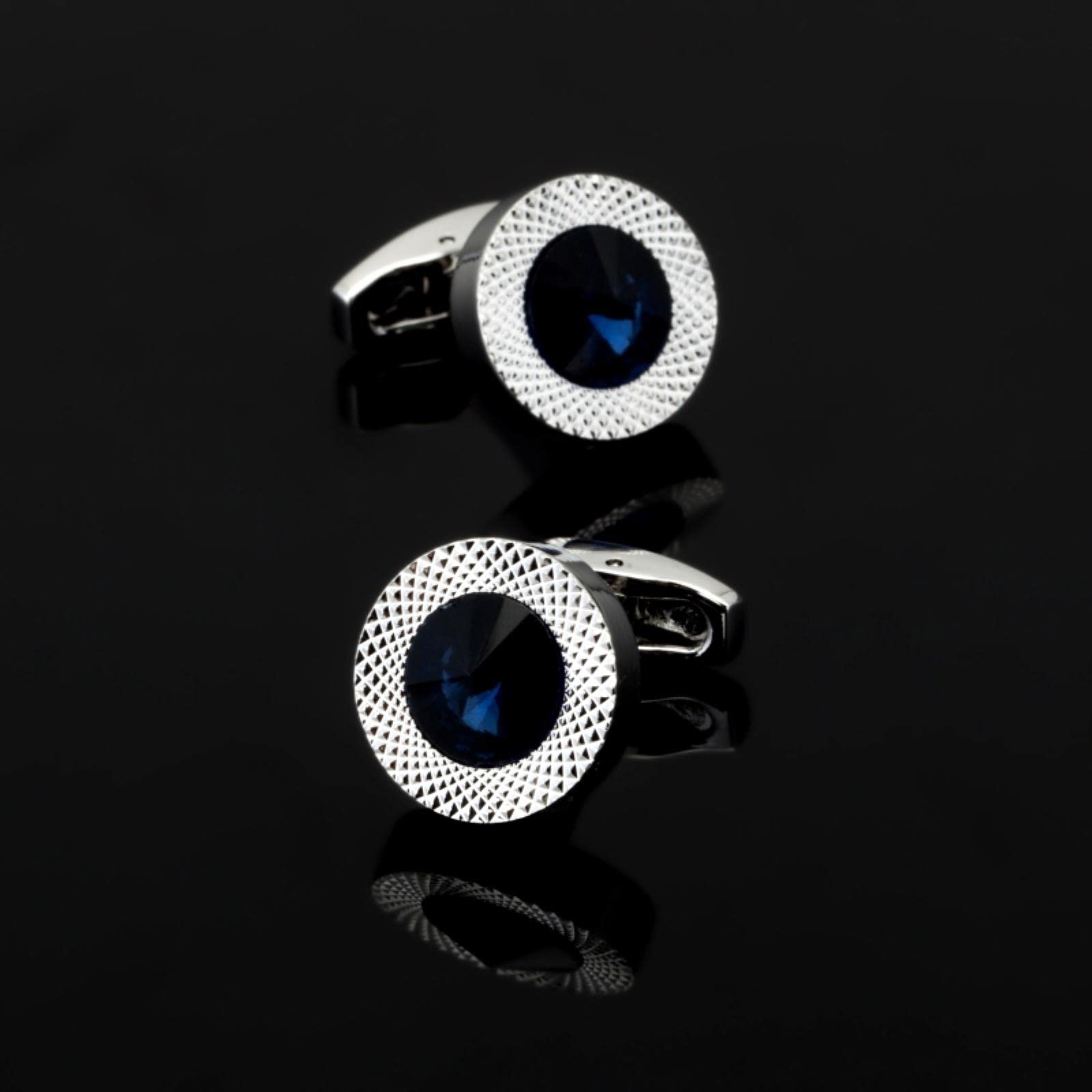 REXOUS 1 Pair Men Business Cufflinks Blue Austria Crystal Opal Cufflinks Men Wedding Shirt Accessories-Default