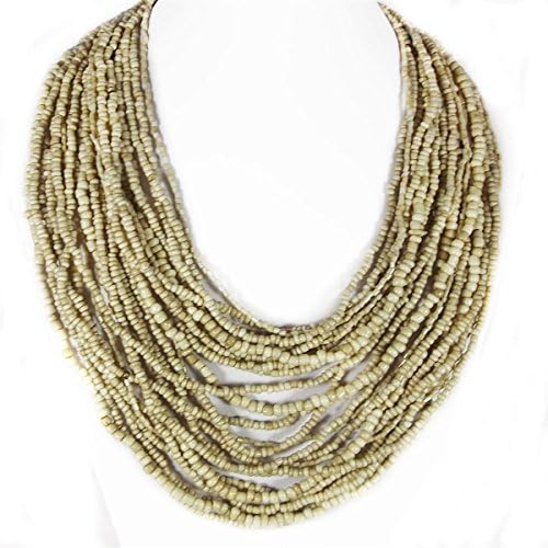Ice Bijoux 24-Strands of beads Graduated Necklace with Wooden Clasp - 17.5 inches Cream - Tokyo Collection