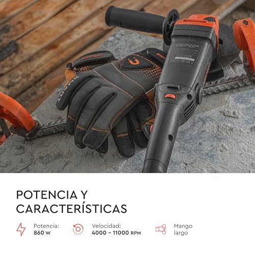 Angle Grinder GL-125S 125mm 860W - Variable Speed 4000-11000 RPM, Soft Start, 3m Cable, M14 Thread, Auxiliary Grip, RS Dust Protection, by Dnipro-M