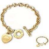 pichuxiu Heart Charm Bracelet Plated 18K Gold/Silver/Rose Gold Bible Scripture Heart Bracelet for Women Jewelry Gift Zircon Her Link Chain OT Clasp Stainless Steel Birthday