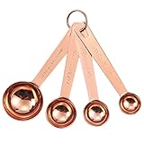 4-Piece Set of Stainless Steel Measuring Spoon Set - Copper-Plated Metal Measuring Spoons, Precision Measuring Spoon Set for Baking, Cooking, Dry and Liquid Ingredients