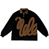 GORGLITTER Men's Color Block Graphic Oversized Sweatshirt Long Sleeve Half Zip Up Collar Streetwear Boxy Cropped Tops Black and Brown Medium