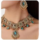 Chargances 3pcs Indian Wedding Bridal Traditional Jewelry Set Ethnic Crystal Necklace Earrings Bollywood Beaded Dangle Earring for Women Brides
