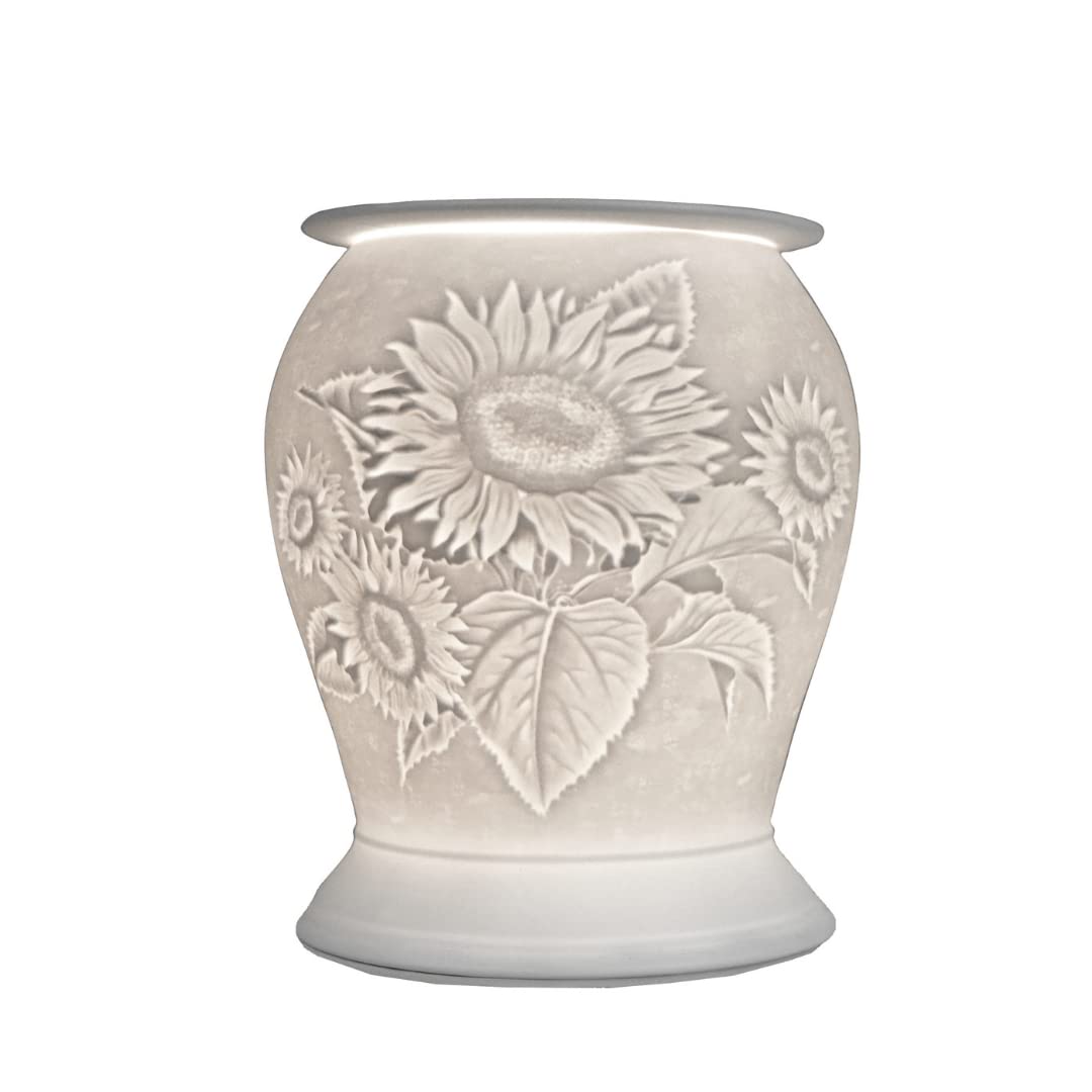 Cello Porcelain Electric Melt Burner – Sunflower Design, Flower Tealight & Aroma Oil Diffuser, New Home Fragrance Lamp, Essential Oils & Wax Melts, Bedroom, Living Room Decor, Gift for Her