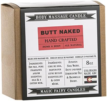 Magic Fairy Candles Butt Naked Mango Papaya Soy Body Massage Candle all Natural Hand Crafted, 8 oz