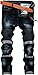 YTD Mens Distressed Ripped Biker Slim Jeans Stretched Moto Denim Pants Black