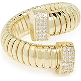 ADINA EDEN Women's Pave Accented Overlap Ridged Ring, Gold, 6