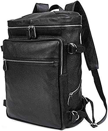 VESIA Men's Leather Backpack Travel Gear School Bag Large Capacity Fit 16" Laptop, Black