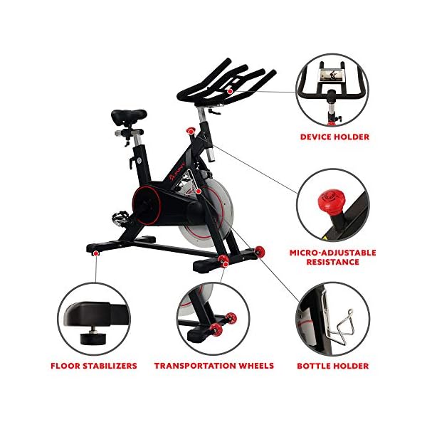 Sunny Health & Fitness Magnetic Belt Drive Indoor Cycling Bike With Optional SunnyFitÂ® App Connectivity - Image 5