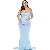 ZIUMUDY Maternity Elegant Fitted Gown Strapless Tube Maxi Photography Baby Shower Dress