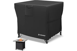 Velway Square Gas Fire Pit Cover Outdoor Heavy Duty Patio Fire Pit Cover Fits for 22-30 Inch Waterproof Windproof Full Coverage Dustproof Anti UV&Tear Resistant, 30"x30"x24", Black