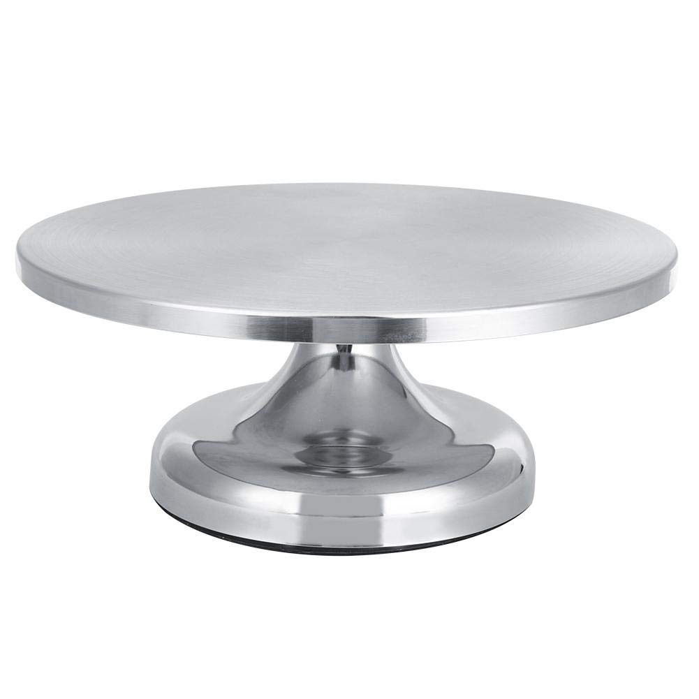 TOPINCN 12Inch Cake Turntable Stand, Household Stainless Steel Cake Stands Turntable 360 Degrees Rotating Base Cake Decorating Table DIY Kitchen Utensil