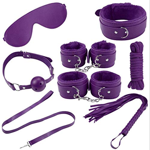Luckly77 7Pcs Purple R’estraints Kit Bondage BDSM Bed R’estraints System with Rope Whip Blindfold Mask for Couples Jeans Sunglass