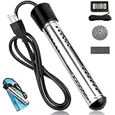 Immersion Water Heater Electric,2000W Fast Heating Portable Water Heater with 304 S S Guard & Digital LCD Thermometer,Submersible Water Heater Heats 5 Gallons in Minutes for Camping Small Pool