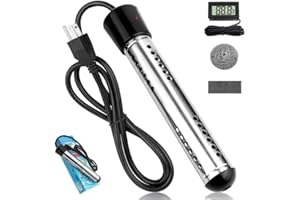 EAAKKOOM Immersion Water Heater Electric,2000W Fast Heating Portable Water Heater with 304 S S Guard & Digital LCD Thermometer,Submersible Water Heater Heats 5 Gallons in Minutes for Camping Small Pool