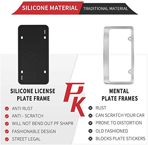 Aujen Silicone License Plate Frame, 2 PCS License Plate Holder, Universal American Auto Black License Plate Frame Rust-Proof, Rattle-Proof, Weather-Proof