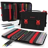 Arteza Real Brush Pens, 96 Colors for Watercolor Painting with Flexible Nylon Brush Tips, Paint Markers for Coloring, Calligraphy and Drawing with Water Brush + Organizer Case with 108 Slots