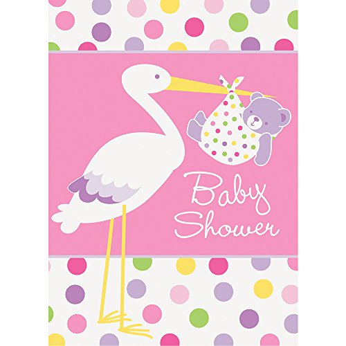 Pink Stork Baby Shower Invitations, 8ct