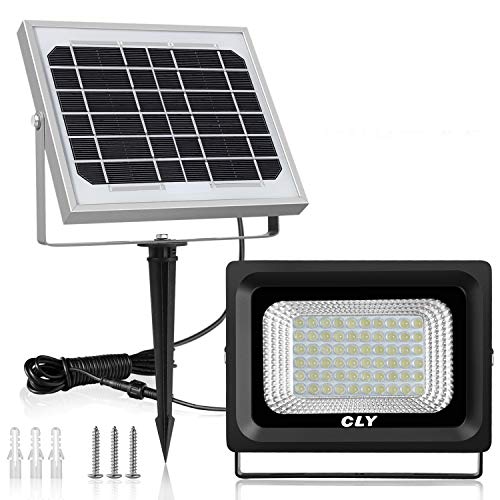 Solar Flood Light Outdoor 60 LED Security Lights IP66 Waterproof 300 Lumens Floodlights 6000K Auto-Induction Solar Power Bright Light for Lawn Backyard Garden (Daylight White)