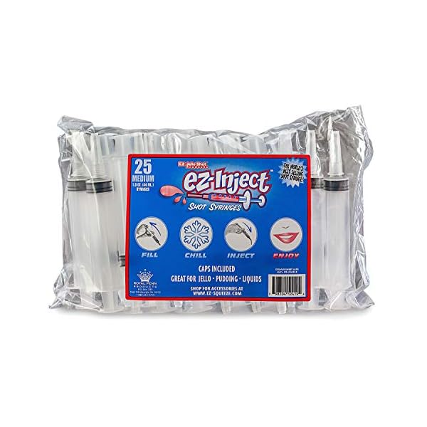 EZInject 25 Pack Plastic Syringes for Jello Shots 1.5oz 100 Safe