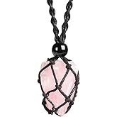 LERSUSI Natural unprocessed crystal raw stone hand woven rope adjustable necklace pendant for both men and women