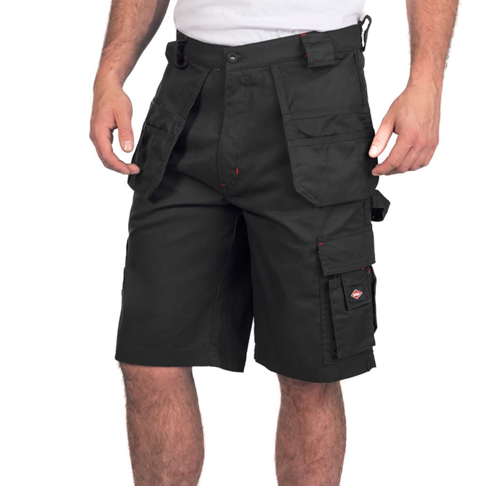 Lee Cooper Workwear LCSHO810 Mens Durable Woven Flexible Comfortable Work Safety Cargo Shorts, Black, 32W