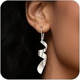 ALEXCRAFT Sterling Silver Dangle Earrings for Women, Hypoallergenic Drop Leverback Earrings Jewelry Trendy Handmade Brush Twist Silver French Hooks Dangly Earings for Women Jewelry Gifts