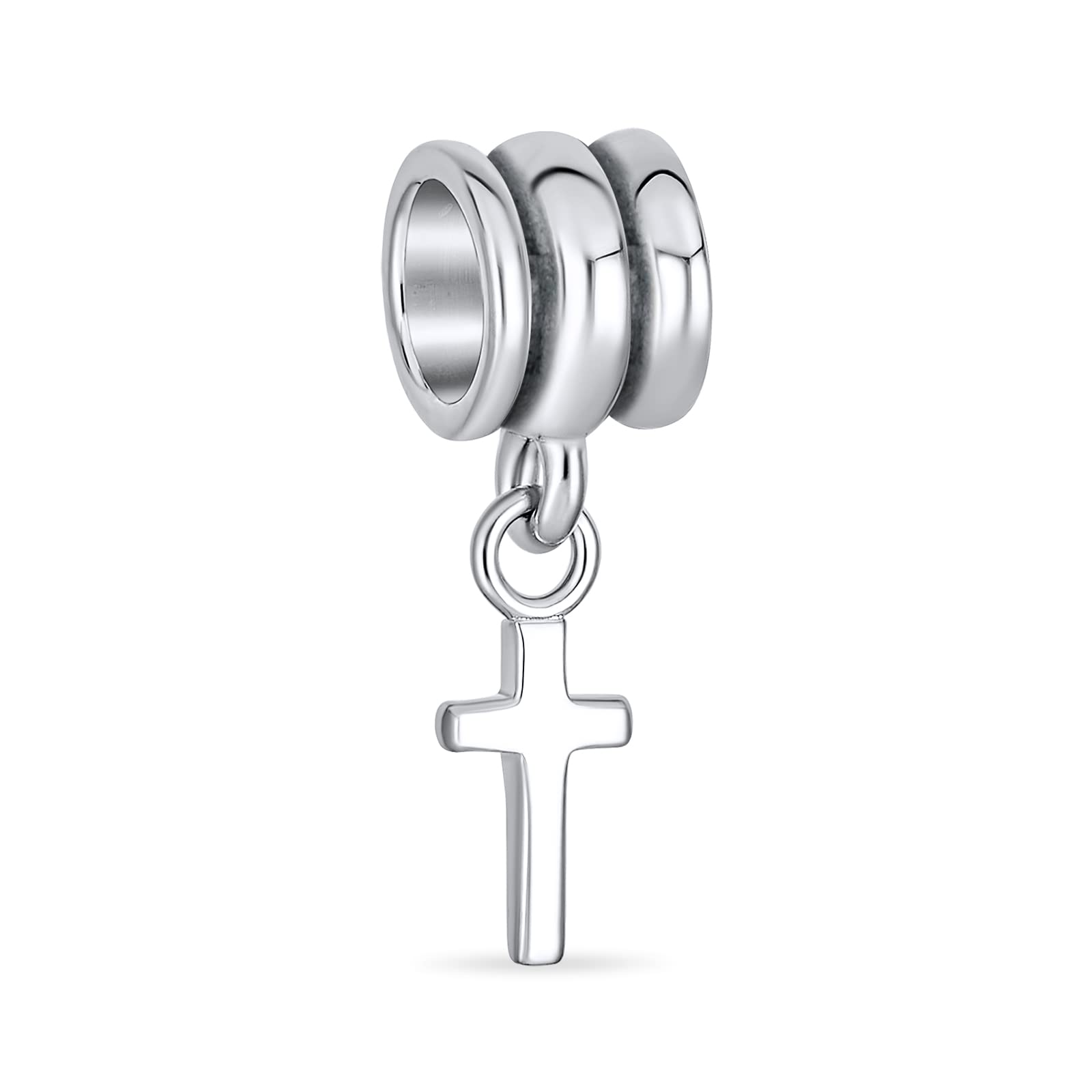 Bling Jewelry Christian Religious Cross Dangle Charm Bead For Women For Teen Communion Oxidized .925 Sterling Silver Fits European Charm Bracelet