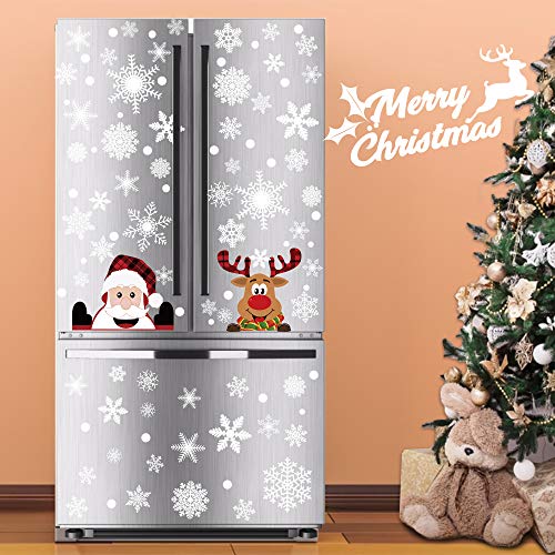 300 PCS 8 Sheet Christmas Snowflake Window Clings Stickers, Xmas Decals Decorations Snowflake Santa Claus Reindeer Decals for Glass Window Door Holiday Party Supplies