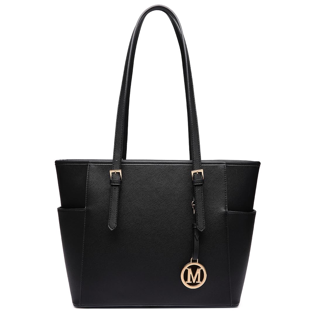Miss Lulu Large Tote Bags for Women, Waterproof Black Handbag for School & Work, Spacious Laptop Bag Fits 13.3" Laptops with Secure Zipper