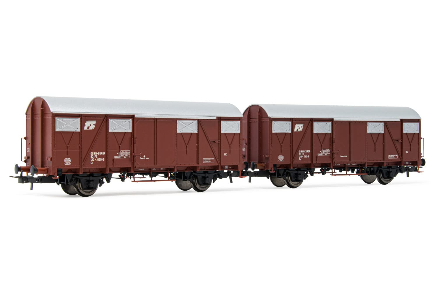 Rivarossi Railway - Rolling Stock HR6506 FS, 2-units pack Gs closed wagons with flat walls, inclined FS logo, brown livery, ep. IV-V