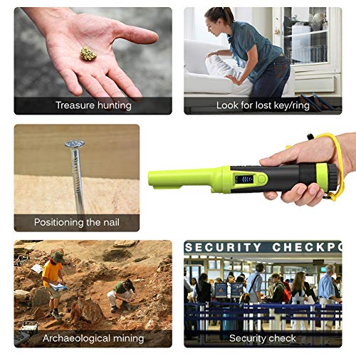 VOLADOR Portable Metal Detector, IP68 Fully Waterproof Pinpointer with LCD Display, Handheld Pin Pointer, Treasure Finder Unearthing Tool with Lanyard, Holster, 9V Battery