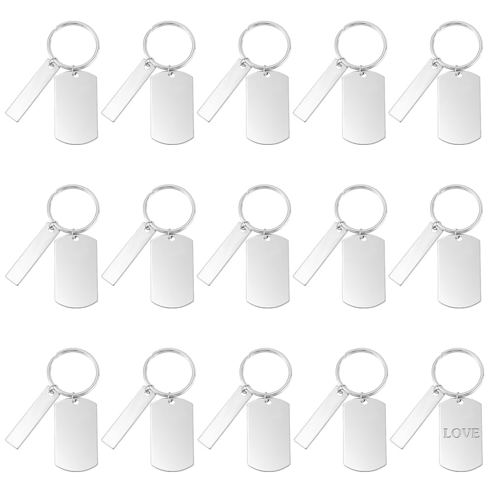 Photo 1 of UNICRAFTALE 30pcs Engravable Metal Keychain 7.5cm Stainless Steel Stamping Blanks Tags Blank Key Ring with 60pcs Jump Ring Rectangle Engraved Blank Tags with Hole for Decorative Craft