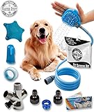 Wantedstuff 3 in 1 Pet Shower Kit with Free Dental Finger Brush | Dog Shower Sprayer, Adjustable Bath Glove, Clean, Massage & Remove Hair | Shower Attachment for Indoor & Outdoor Use | Pet-Friendly
