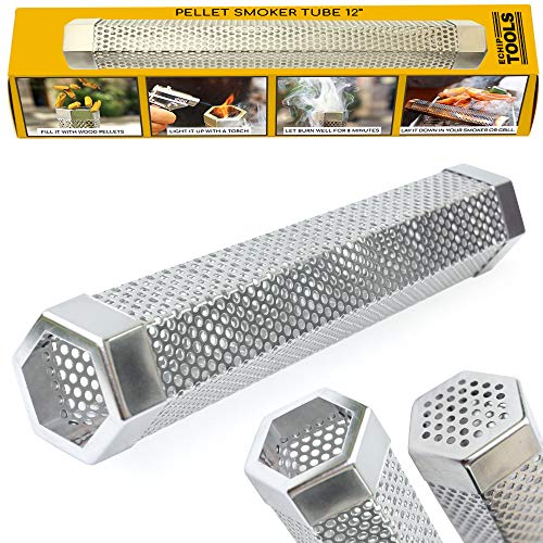 EchipTools Pellet Smoker Tube 12" Stainless Steel Tube for All Electric, Gas, Charcoal Grills or Smokers Best for Cold & Hot Smoking Pork, Fish, Cheese with Wood Pellets