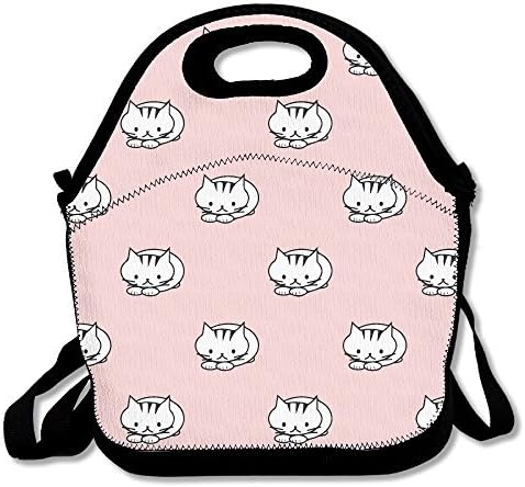 Pink Cat Insulated Lunch Bag - Neoprene Lunch Bag - Large Reusable Lunch Tote Bags For Women, Teens, Girls, Kids, Baby, Adults Portable Carry