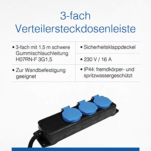 as - Schwabe 3-Fach Verteilersteckdosenleiste, Mehrfachstecker mit 1,5 m Leitung, Mehrfachsteckdosen mit Klappdeckel und… – Bild 4