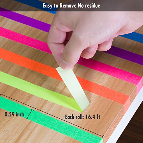 KIWIHUB UV Blacklight Reactive (6pack) (6 Colors) 0.59inch x 16.4ft per Color, Fluorescent Cloth/Neon Gaffer Tape, Super Bright for Glow Party Supplies