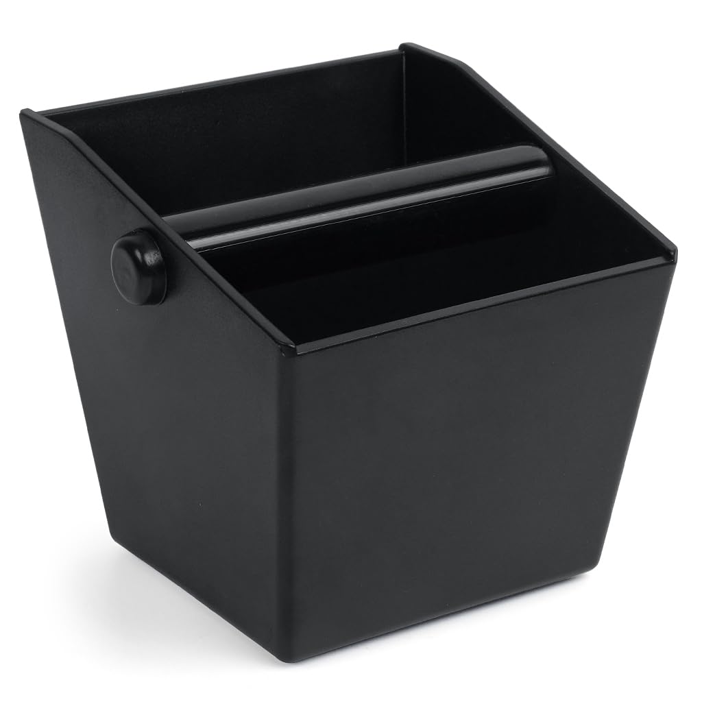 Coffee Knock Box, Coffee Grounds Container, Espresso Grounds Bin Knock Box, Barista Coffee Grind Bin Knock Out Box with Removable Metal Knock Bar and Non-Slip Base (Square)
