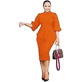 Ekaliy Women's Ruffle Sleeve Vintage Bodycon Peplum Business Formal Work Pencil Dress