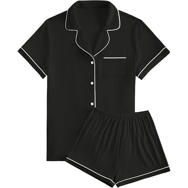 Women's 2-Piece Cotton Knit Pajama Set - Short Sleeve Button-Down Sleepwear & Lounge Set - View #12