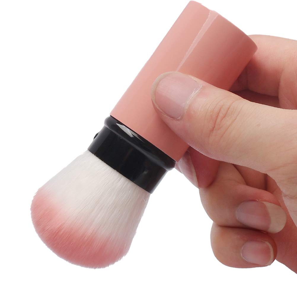 Retractable Makeup Brush, 1pcs Portable Face Blush Brush with 1pcs Makeup Sponge Pink Travel Powder Brush with Cover Cosmetics Make Up Tool: Beauty