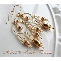 Gold Swarovski Pearl Crystal Gold Chandelier Earrings