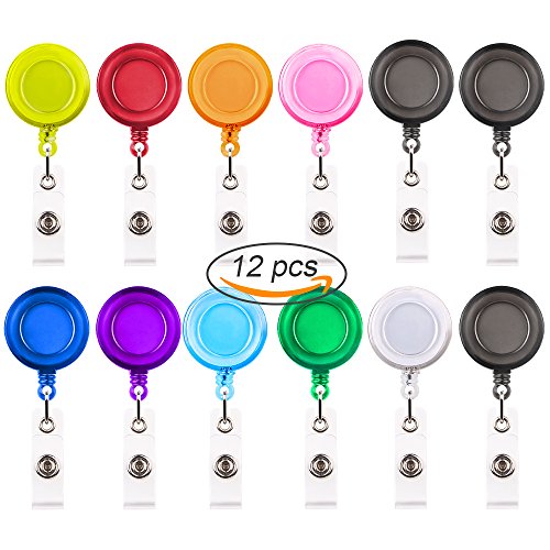 Retractable Badge Holder, ID Reel Clip Badge Holders, 10 Assorted Colors with Bonus 2 Black Badge Holders(Pack of 12) - Thumbnail 7