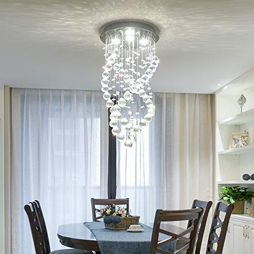 Modern K9 Raindrop Crystal Chandelier, Elegant Flush Mount 4 LED Ceiling Lighting Fixtures for Bedroom, Living Room, Bathroom, Hallway