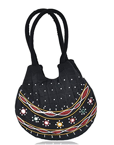 belladona small pot cut mirror work bag in black