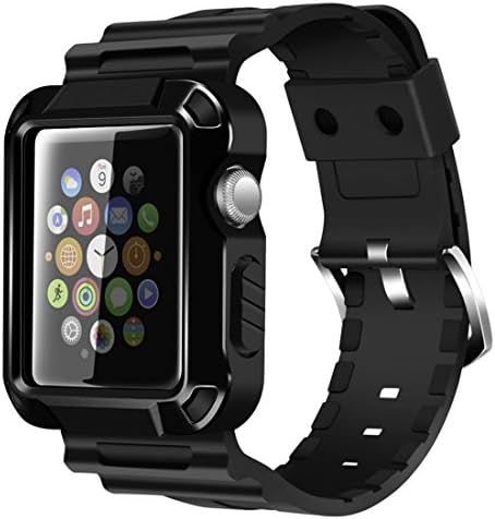 Apple Watch Case, Crosstreesports Rugged Protective Case Built-in Screen Protector with Strap Bands for Watch Sport Apple Watch 38mm Edition 2015 (42mm - Black)